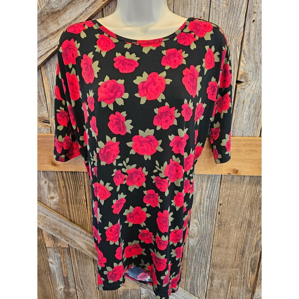 Lularoe size XXS rose Irma floral whimsigoth emo top (oversized) tunic EUC ^